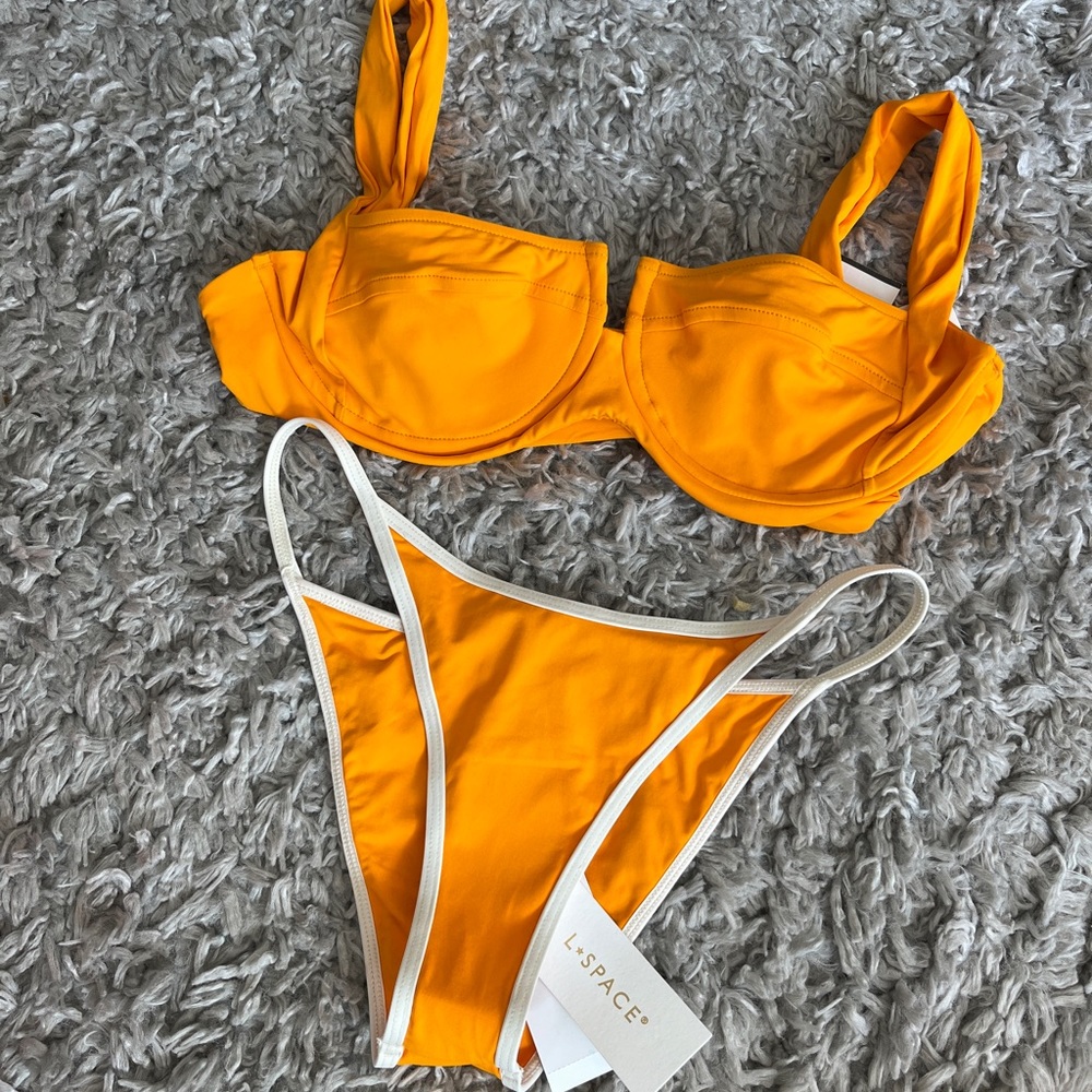 NWT L*space Tommy Bikini Bottom, Mango Orange Cream
